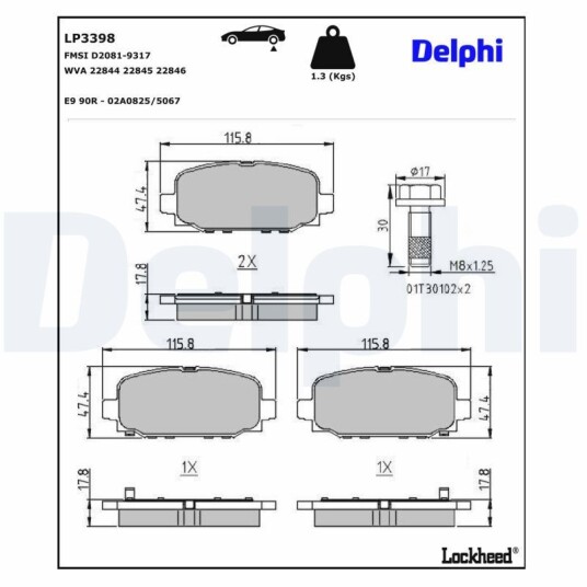 Bremseklosser DELPHI LP3398 Bremseklosser DELPHI LP3398