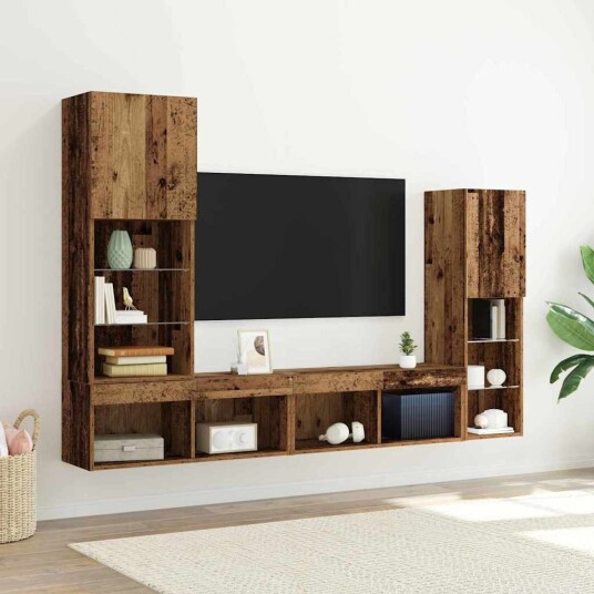  TV skap med LED lamper Gamle tre 40,5x30x102 cm