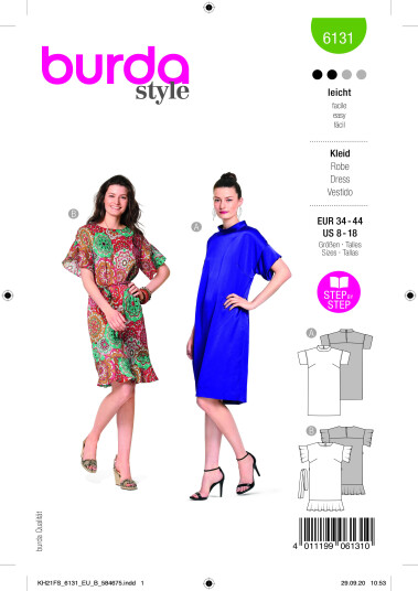 Burda 6131 - Kjoler EUR: 34-44, US: 8-18