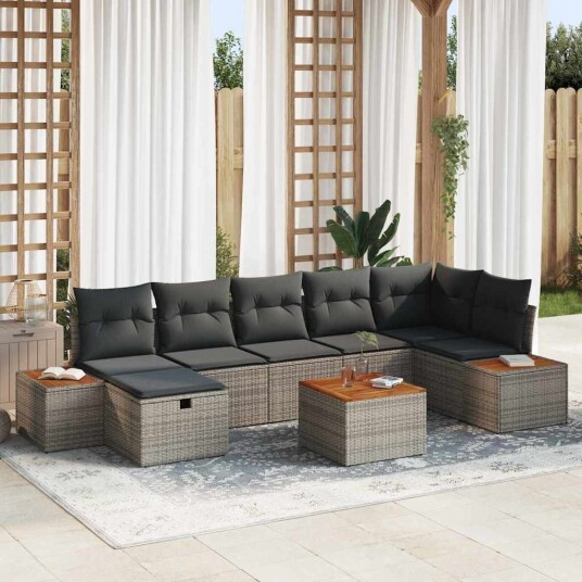vidaXL Hagesofa Set 8 stk. Grå polyrotting