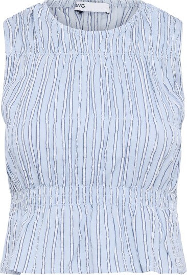 Mango Gathered 100% Cotton Striped Top Blue L