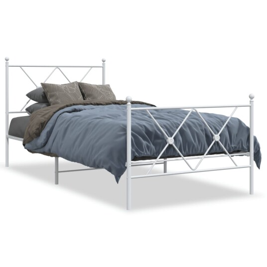  Sengeramme i metall med hode- og fotgavl hvit 90x200 cm 8721012374461