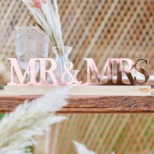 Ginger Ray Mr & Mrs Skilt Roségull Akryl PAM-527