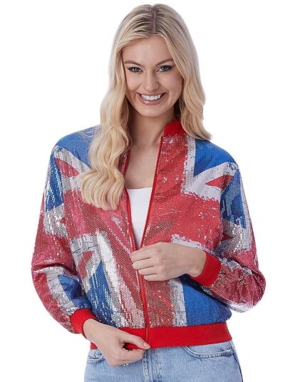 Union Jack Sequin Bomber Jakke til Dame Union Jack Sequin Bomber Jakke til Dame