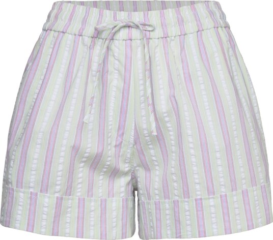 Ganni Stripe Seersucker Elasticated Shorts Green 32