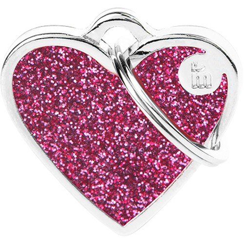 Myfamily Hjerte Glitter ID Tag - Rosa 37x36 mm til Hundehalsbånd