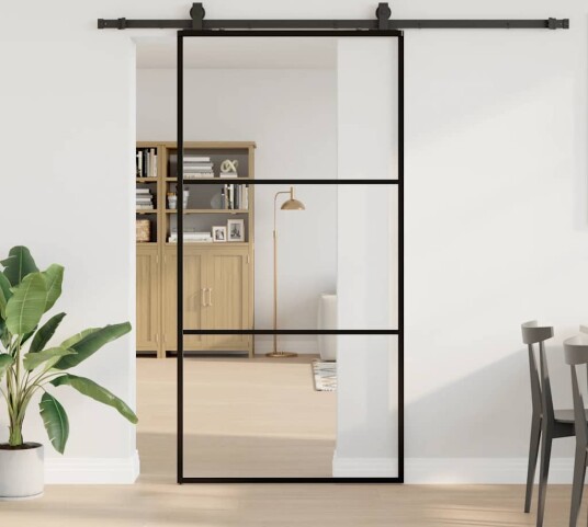 vidaXL Skyvedør med monteringssett svart 102x205 cm ESG-glass vidaXL Skyvedør med monteringssett svart 102x205 cm ESG-glass