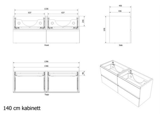 Vikingbad MIE 140DBL servantskap fingergrep sort eik