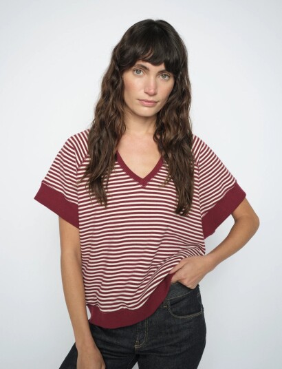 MOS MOSH Mmholt V Ss Stripe Sweatshirt Red M