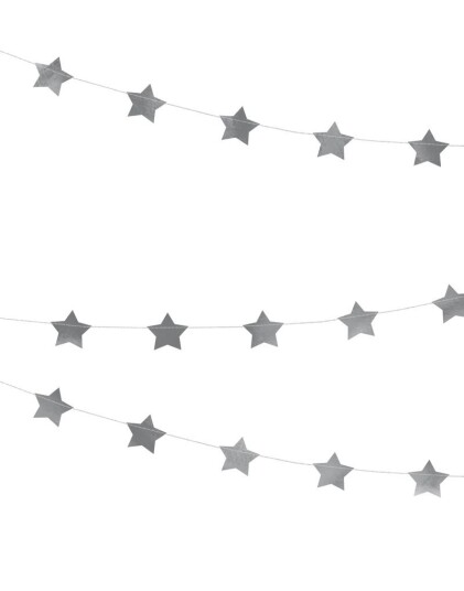 Sølvfarget Banner med Stjerner 360 cm