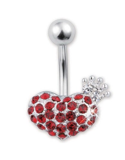 A Queens Heart Red Navlepiercing i Ekte Sølv