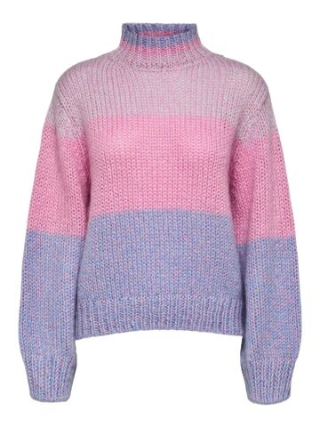 Selected Femme Suanne Stripe Ls Knit Highneck - Orchid Petal/Cornflower Blue L