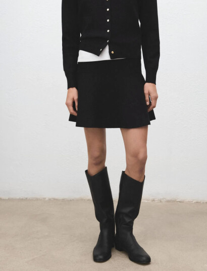 Mango Flared Knitted Skirt - Black - S