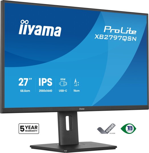 Iiyama ProLite 27" QHD LED-Skjerm med USB-C og 65W Strømforsyning