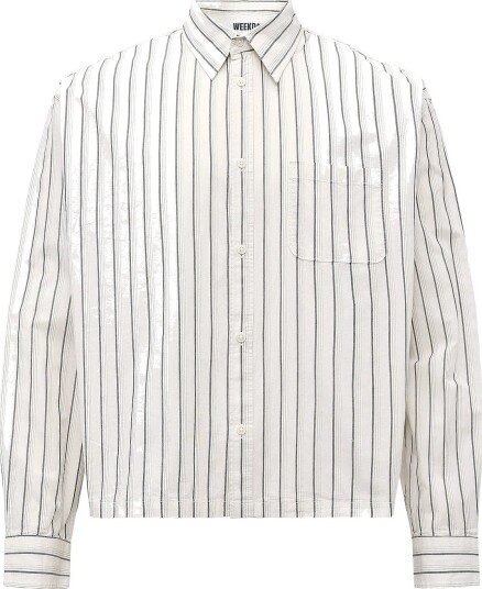 Weekday Relaxed Boxy Poplin Shirt OFF WHITE / BLACK STRIPE XL