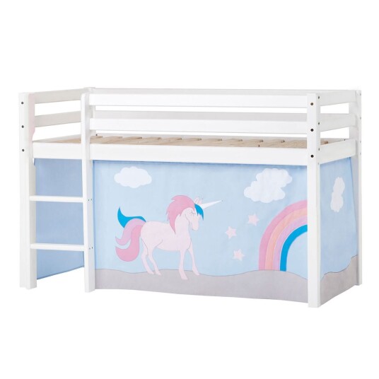 Hoppekids Halvhøy Seng 70x160cm, med forheng, Unicorn