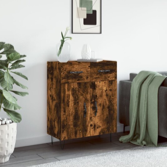 vidaXL Skjenk røkt eik 69,5x34x90 cm konstruert tre vidaXL Skjenk røkt eik 69,5x34x90 cm konstruert tre