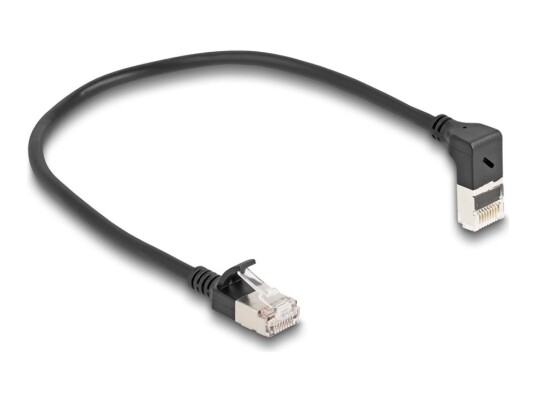 Delock Koblingskabel Rj-45 Hann Oppvinklet Til Rj-45 Hann Rett 25 Cm 4.5 Mm S/Ftp Cat 6A Med Støvel Halogenfri Uten Hindringer Svart