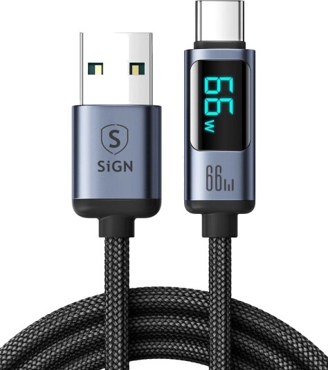 SiGN Prism Series 66W USB-A til USB-C-kabel med skjerming, 1,2 m - svart