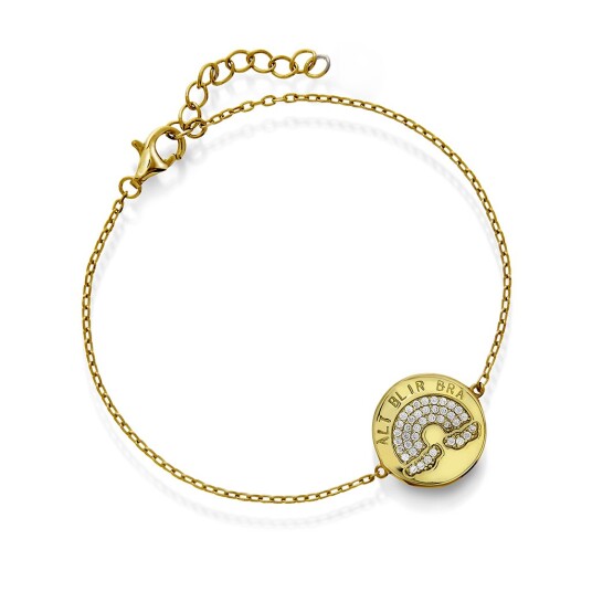 Pan Jewelry Armbånd i 925 forgylt sølv med hvite zirkonia og teksten “Alt blir bra”