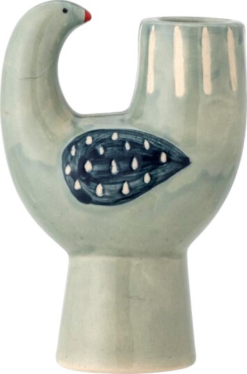 Bloomingville Trudy Lysestake H12,5 cm med Håndmalte Detaljer - Blå Stentøy Bloomingville Trudy Lysestake H12,5 cm med Håndmalte Detaljer - Blå Stentøy