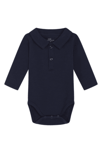Hust & Claire Baldur ull/bambus body med krage - more navy Hust & Claire Baldur ull/bambus body med krage - more navy