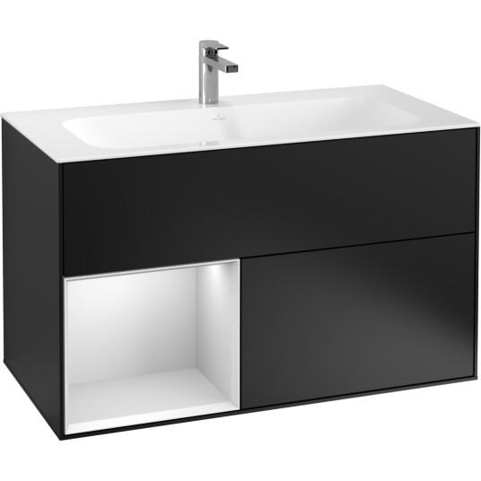 VILLEROY & BOCH FINION SERVANTSKAP 100 SVART MATT LAKK EMOTION-LYS, VENSTRESTILT HVITMATT HYLLE VILLEROY & BOCH FINION SERVANTSKAP 100 SVART MATT LAKK EMOTION-LYS, VENSTRESTILT HVITMATT HYLLE