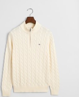 Kabelstrikket genser med half-zip til ungdom CREAM 134/140