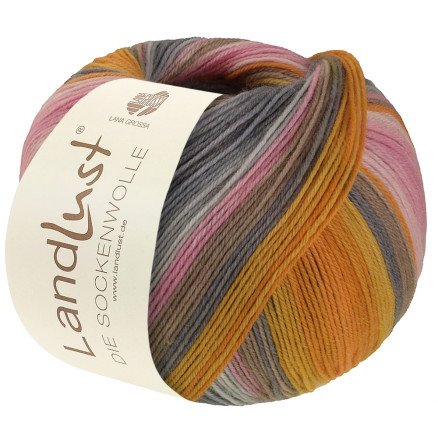Lana Grossa Landlust Sockenwolle Garn 132 Oransje/plomme/laks/laks/grå/lys rosa/nellik