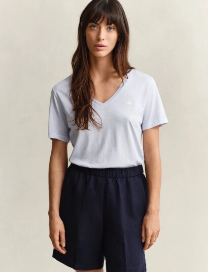 Gant Reg Washed Shield V Neck T Shirt Blue S