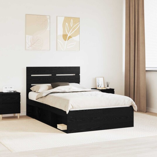 Sengestamme med hodegjerde Svart 135 x 190 cm Massiv furu