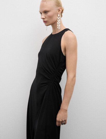 Mango Midi-Dress With Draped Detail - Black - XS Mango Midi-Dress With Draped Detail - Black - XS
