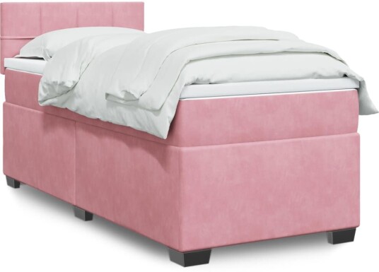 Seng med madrass boksfjær rosa 90x190 cm fløyel 8721102710858