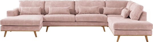 Copenhagen 5 seters Høyrevendt U formet Sofa med Divan og Sjeselong i Manchester Rosa