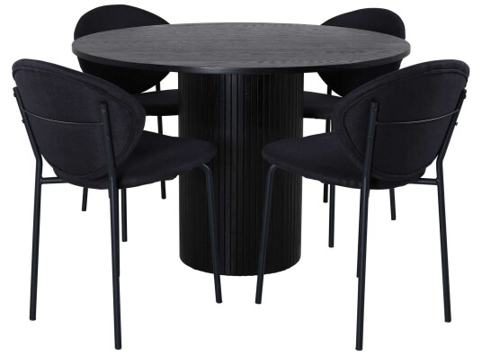 Venture Design Bianca & Vault spisegruppe Svart/svart 4 stoler & bord 110 cm
