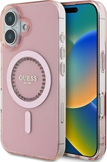 GUESS IML Rhinestones MagSafe iPhone 16 Case - Pink