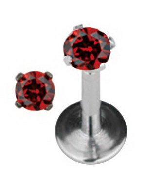 Aab Round Diamond Labret Piercing med Rød Sten Strl 1.2 x 10 mm