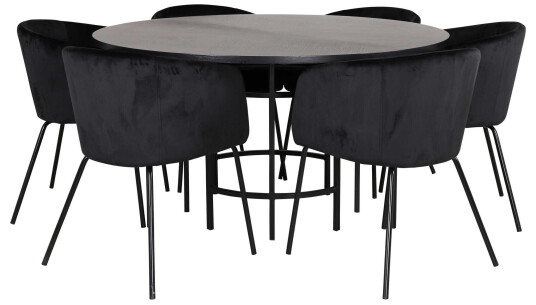 Venture Design Copenhagen & Berit spisegruppe Svart/svart 6 stoler & bord 140 cm