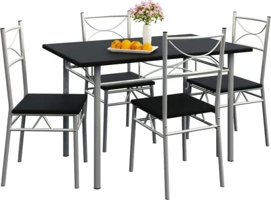 Spisebordsett 5 deler svart metallramme