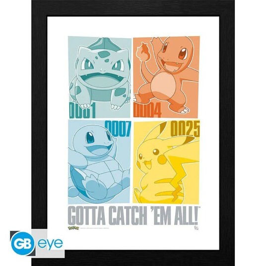 Pokemon Innrammet Bilde 30 x 40 cm Kanto Starters