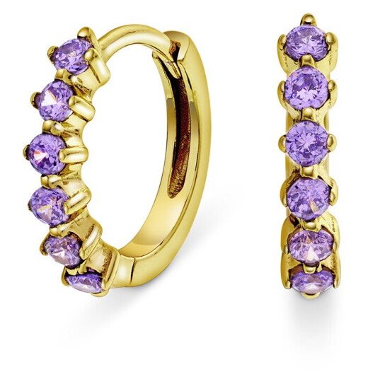Pan Jewelry, Øreringer i forgylt sølv med lilla zirkonia Pan Jewelry, Øreringer i forgylt sølv med lilla zirkonia