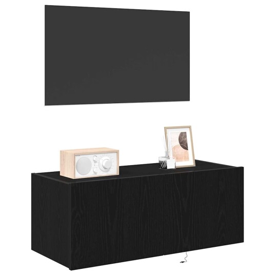 TV Veggskap med LED Lys Svart Eik 80x35x31 cm TV Veggskap med LED Lys Svart Eik 80x35x31 cm