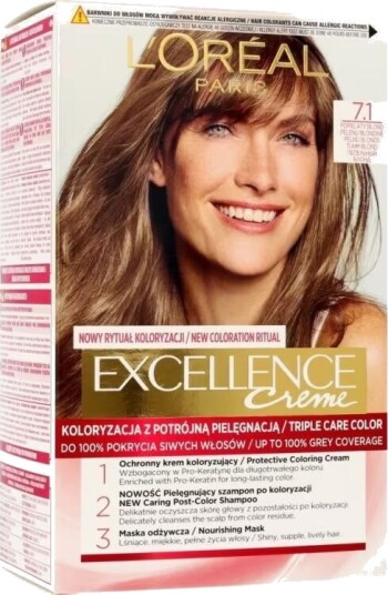 L'orèal Paris L'Oreal Loreal Excellence Creme Cream coloring 7.1 Ashen Blond 1op. L'orèal Paris L'Oreal Loreal Excellence Creme Cream coloring 7.1 Ashen Blond 1op.