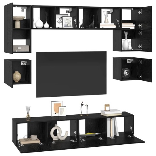  TV benksett 8 pcs Svart eik 80 x 30 x 30 cm Konstruert tre