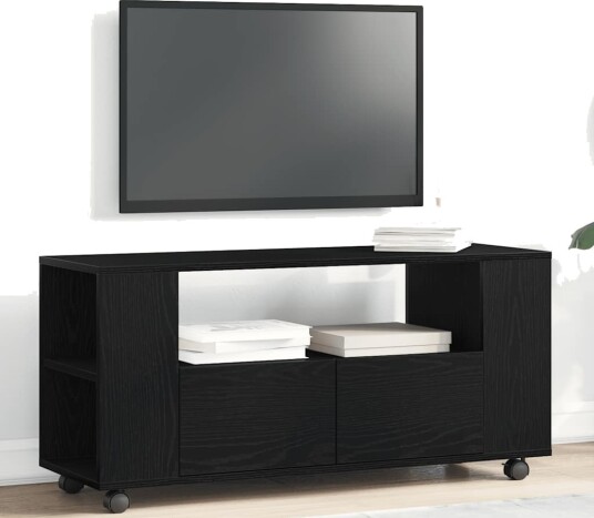 TV benk med hjul svart eik 102x34,5x43 cm konstruert tre