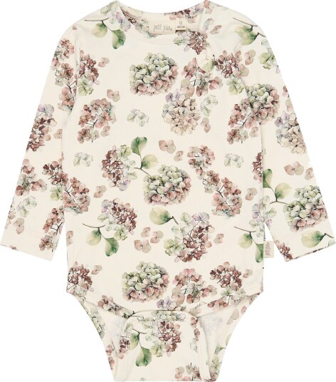 Petit Piao Body I/e PPStar Eggnog hortensia AOP Petit Piao 56 Langermet Body Beige