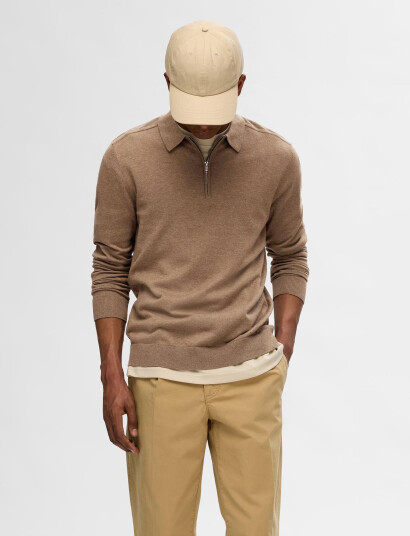 Selected Slhberg Ls Half Zip Polo Noos - Beige - S