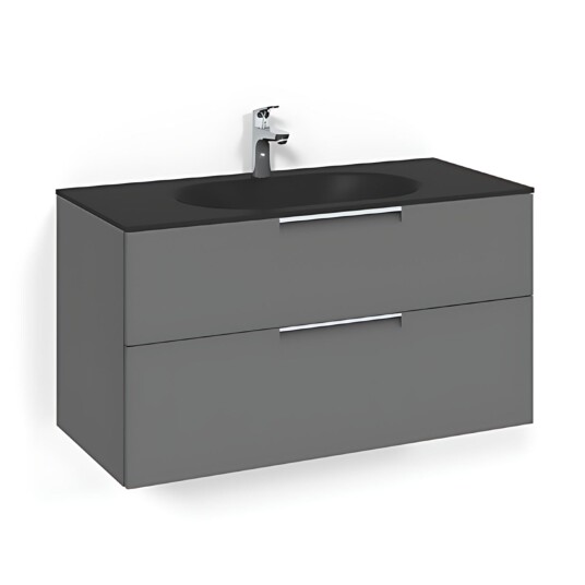 Macro Design Crown Grip Servantskap 2-skuff - med Glasservant Antrasitt / 100cm Glass Edge Svart