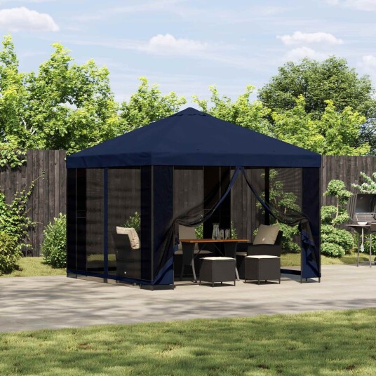 vidaXL Hagepaviljong med sidevegger 3 x 3 m Blå Polyester og stål