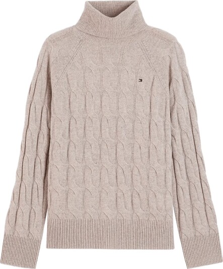 Tommy Hilfiger Soft Wool Cable Roll Nk Ls Swt Beige XS